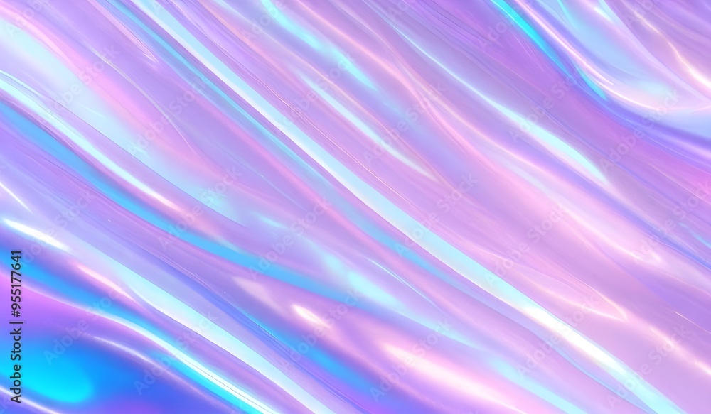 Iridescent chrome wavy gradient cloth fabric abstract background, ultraviolet holographic foil texture, liquid surface, ripples, metallic reflection. 3d render illustration. Iridescent chrome wavy gradient cloth fabric abstract background, ultraviolet holographic foil texture, liquid surface, ripples, metallic reflection. 3d render illustration.