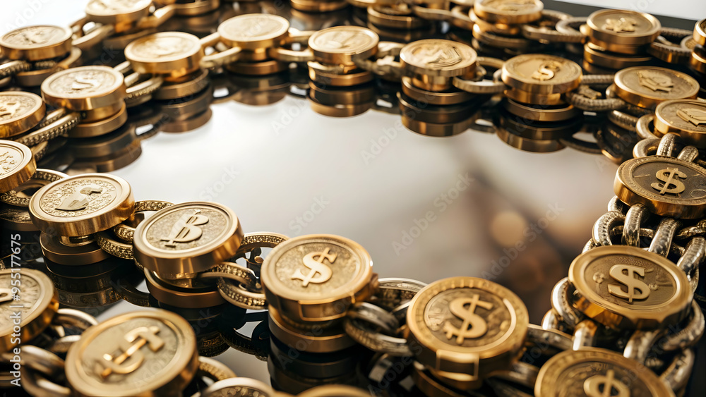 3D Blockchain Nodes and Coin Symbols Frame: A Modern High-Tech Financial Design with Copy Space, Ideal for Financial Technology Content. 3D Blockchain Nodes and Coin Symbols Frame: A Modern High-Tech Financial Design with Copy Space, Ideal for Financial Technology Content.