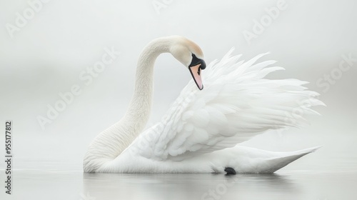 Breathtaking portrait of a graceful swan, its elegant neck and pristine, white feathers exuding a sense of refinement