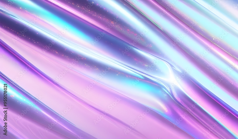 Iridescent chrome wavy gradient cloth fabric abstract background, ultraviolet holographic foil texture, liquid surface, ripples, metallic reflection. 3d render illustration. Iridescent chrome wavy gradient cloth fabric abstract background, ultraviolet holographic foil texture, liquid surface, ripples, metallic reflection. 3d render illustration.