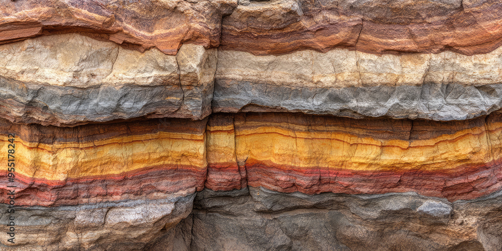 Naklejka premium Rock layers colorful formations of rocks. Background with fascinating texture, stone perennial formations
