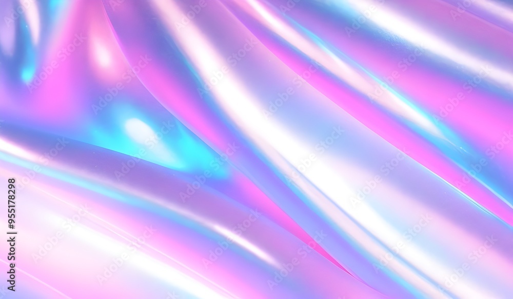 Iridescent chrome wavy gradient cloth fabric abstract background, ultraviolet holographic foil texture, liquid surface, ripples, metallic reflection. 3d render illustration.
Iridescent chrome wavy gradient cloth fabric abstract background, ultraviolet holographic foil texture, liquid surface, ripples, metallic reflection. 3d render illustration.
