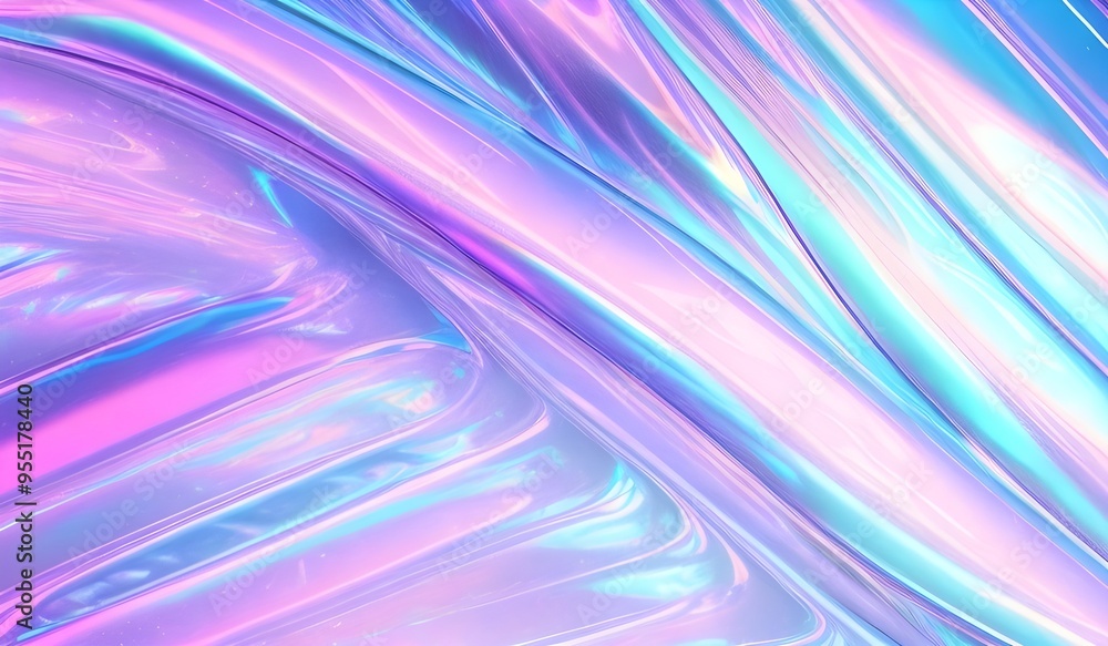 Iridescent chrome wavy gradient cloth fabric abstract background, ultraviolet holographic foil texture, liquid surface, ripples, metallic reflection. 3d render illustration.
Iridescent chrome wavy gradient cloth fabric abstract background, ultraviolet holographic foil texture, liquid surface, ripples, metallic reflection. 3d render illustration.