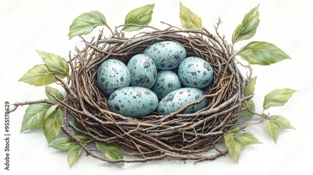 Obraz premium Detailed illustration of a Bald Eagle nest with eggs