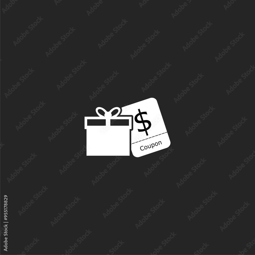 Coupons with Gifts line icon. Present box or Sale sign isolated on black background Coupons with Gifts line icon. Present box or Sale sign isolated on black background