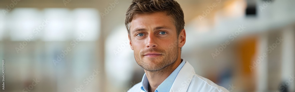 Obraz premium Confident Male Scientist Posed in Vivid Laboratory Setting