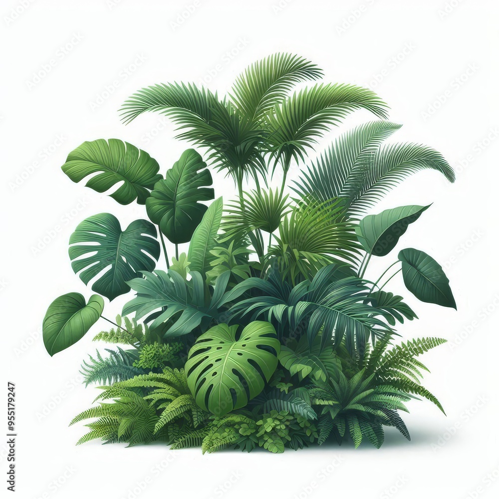 Lush green tropical plants bush (monstera, palm, rubber plant, pine and fern), cut out, прозрачный фон
Lush green tropical plants bush (monstera, palm, rubber plant, pine and fern), cut out, прозрачный фон