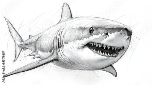 Detailed sketch of a sharkâ€™s head and gills photo