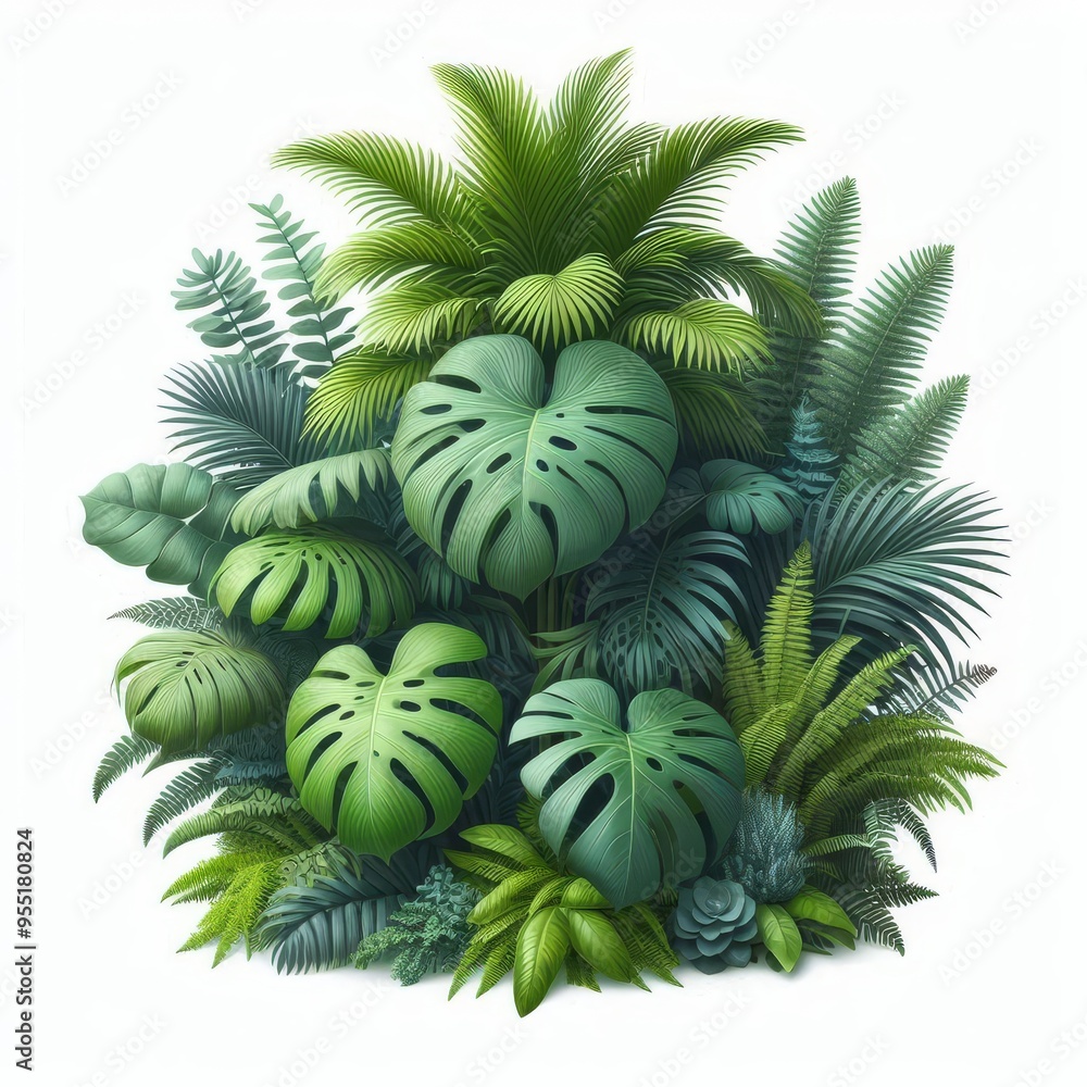 Lush green tropical plants bush (monstera, palm, rubber plant, pine and fern), cut out, прозрачный фон
Lush green tropical plants bush (monstera, palm, rubber plant, pine and fern), cut out, прозрачный фон
