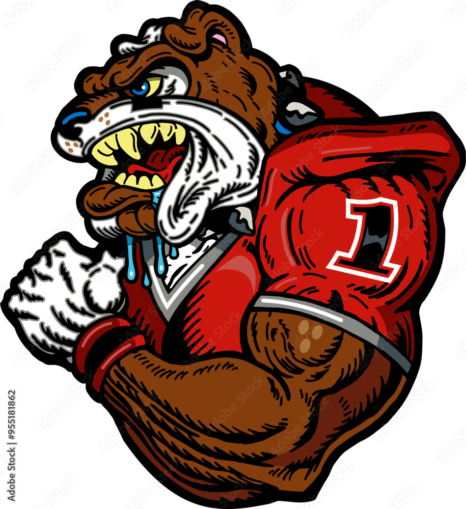 Φωτογραφία mean bulldog mascot wearing football jersey for school, college or league sports
