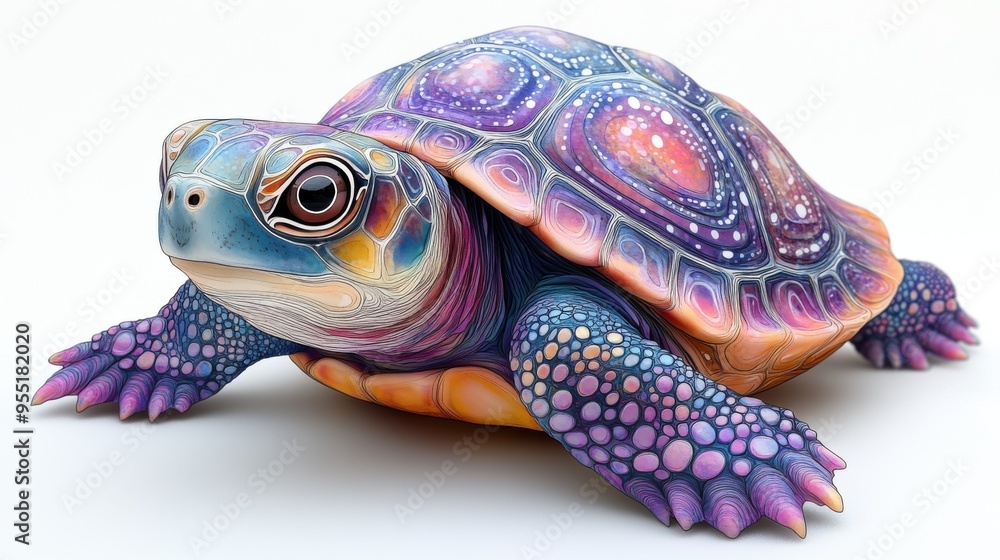 Illustrative clipart of a turtle with a colorful Illustrative clipart of a turtle with a colorful