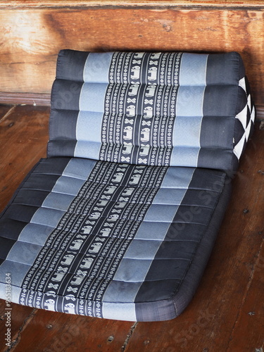 Triangle pillows dark blue- dark grey Khit pillows triangle with mattresses have beautiful antique patterns,triangle pillows for sleeping, sitting. Weaving for Khit pattern fabric used to make mattres photo