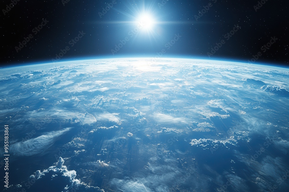 Fototapeta premium Earth from Space with Sun and Clouds.