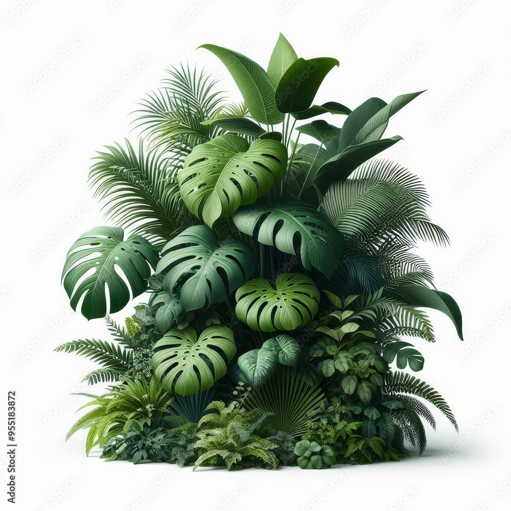 Lush green tropical plants bush (monstera, palm, rubber plant, pine and fern), cut out, прозрачный фон
Lush green tropical plants bush (monstera, palm, rubber plant, pine and fern), cut out, прозрачный фон