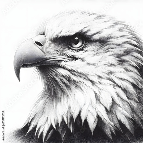 흰 배경, 독수리, 펜슬 드로잉 (White background, eagle, pencil drawing) photo