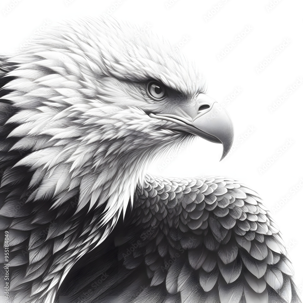 Fototapeta premium 흰 배경, 독수리, 펜슬 드로잉 (White background, eagle, pencil drawing)