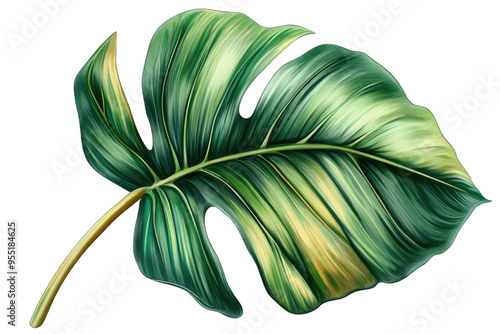 A vibrant, detailed green leaf showcasing unique patterns and textures, perfect for botanical designs and nature-themed projects.