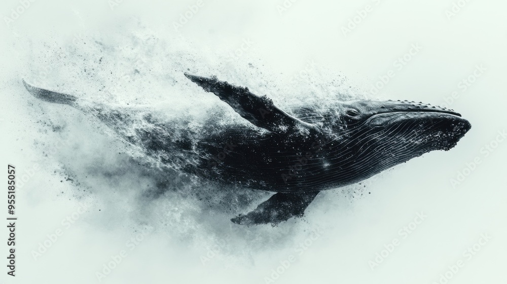 Obraz premium Illustrative image of a whale with water spout