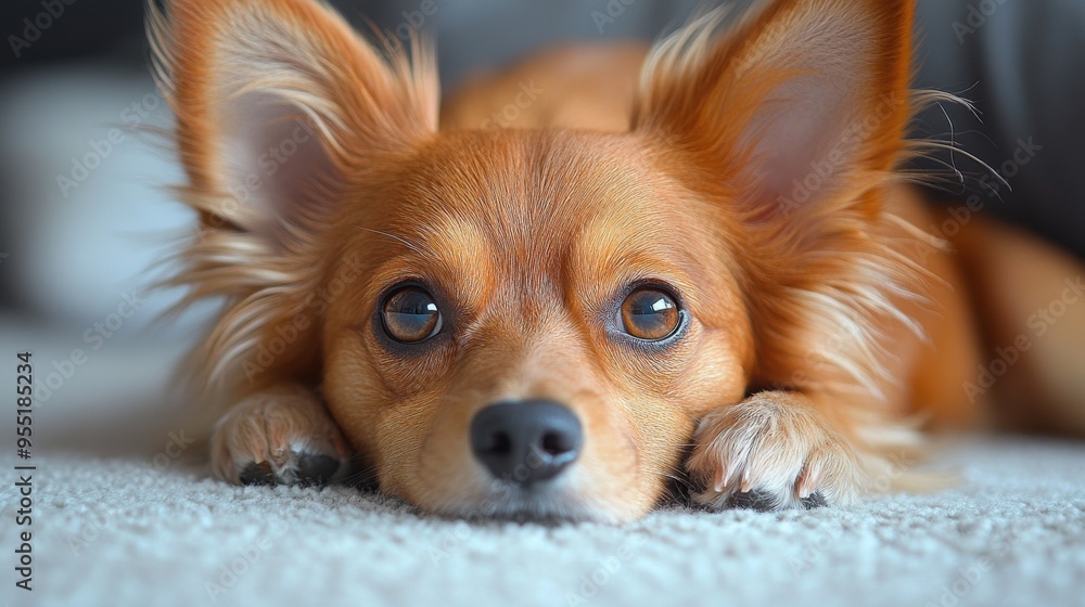 Miniature dog resting calmly
