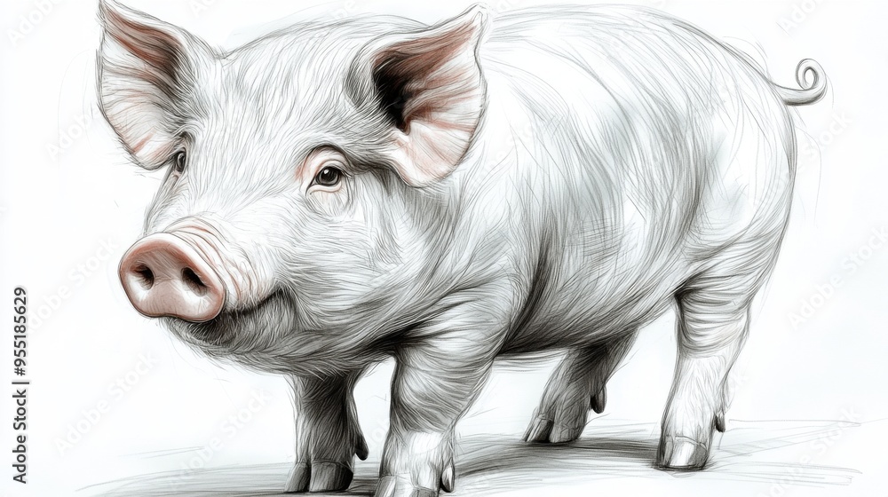 Outlined pig with soft curves and defined features Outlined pig with soft curves and defined features