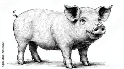 Wallpaper Mural Outlined pig with soft curves and defined features Torontodigital.ca