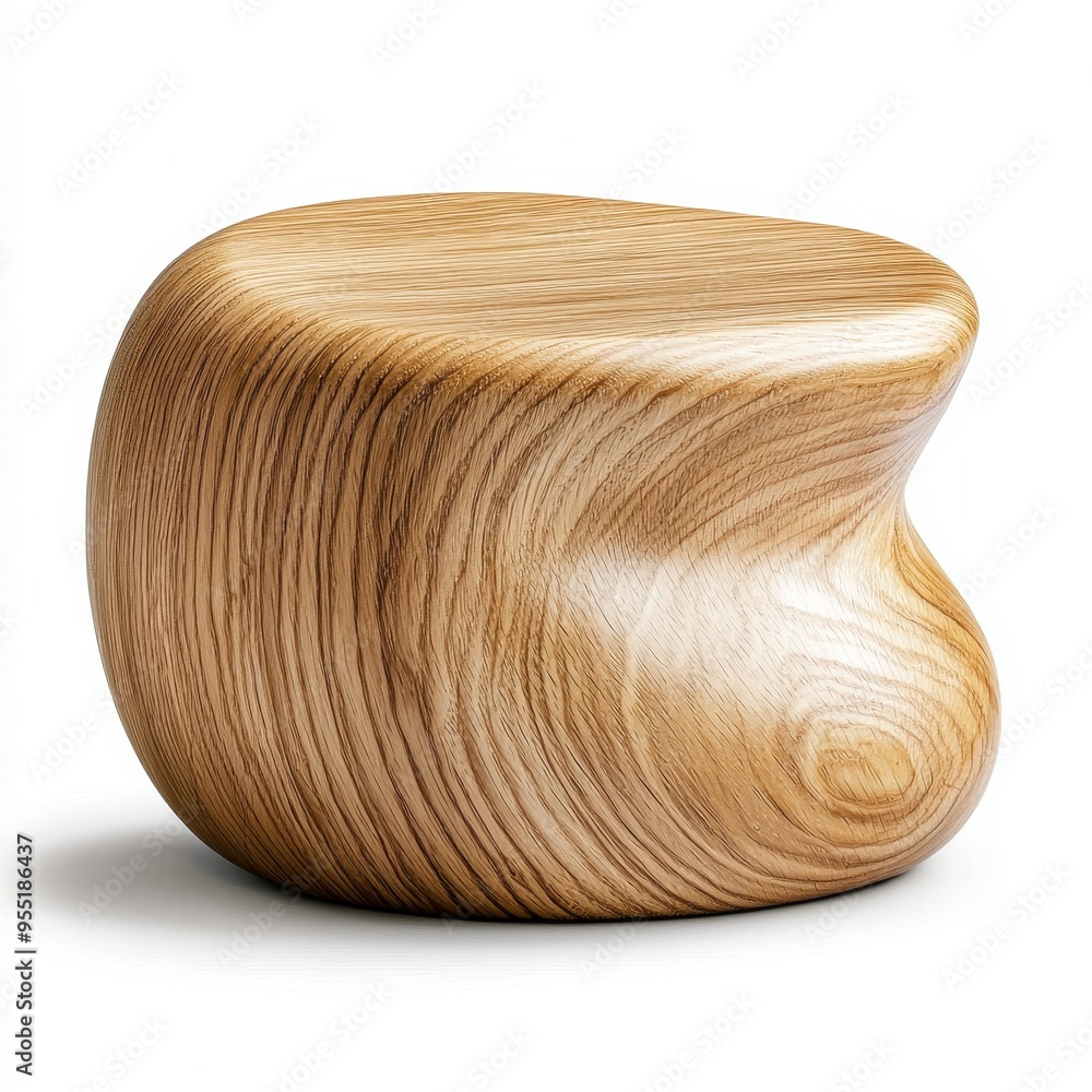 A curved wooden podium with a natural grain finish, isolated on a white background A curved wooden podium with a natural grain finish, isolated on a white background