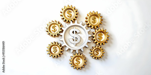 3D Digital Gears and Money Symbol Concept for Cost Management Automation in Technology