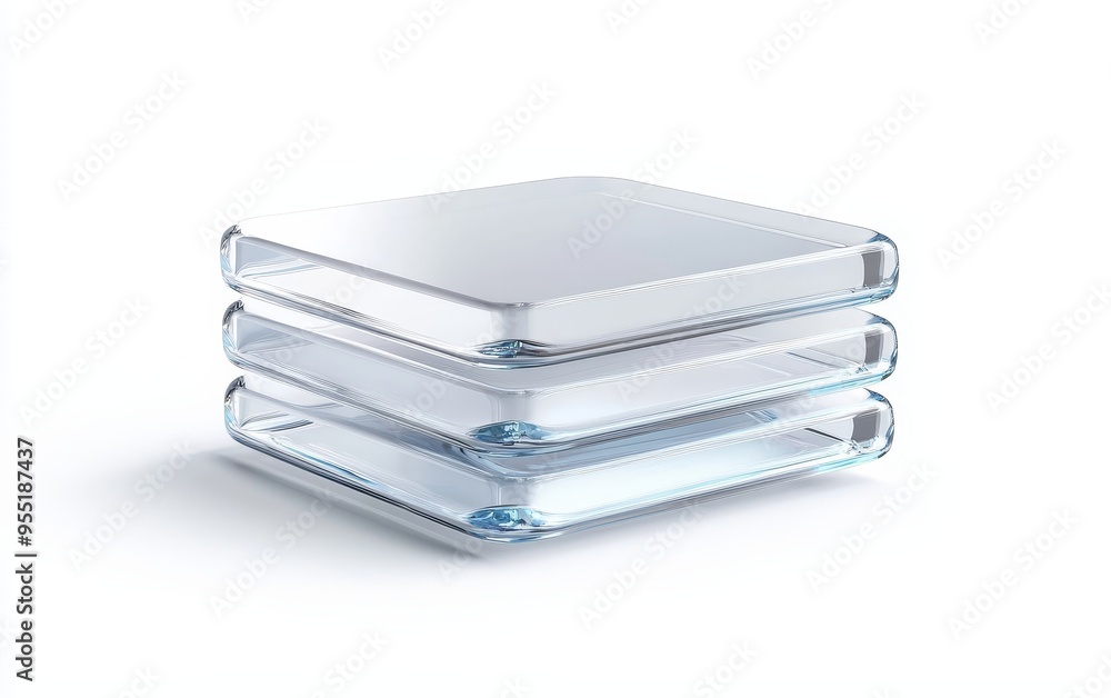 A multi-tiered acrylic podium with transparent edges, isolated on a white background A multi-tiered acrylic podium with transparent edges, isolated on a white background