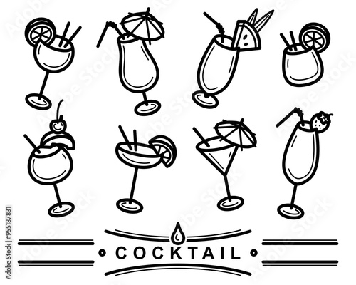 Cocktail set. Collection icon cocktails. Vector