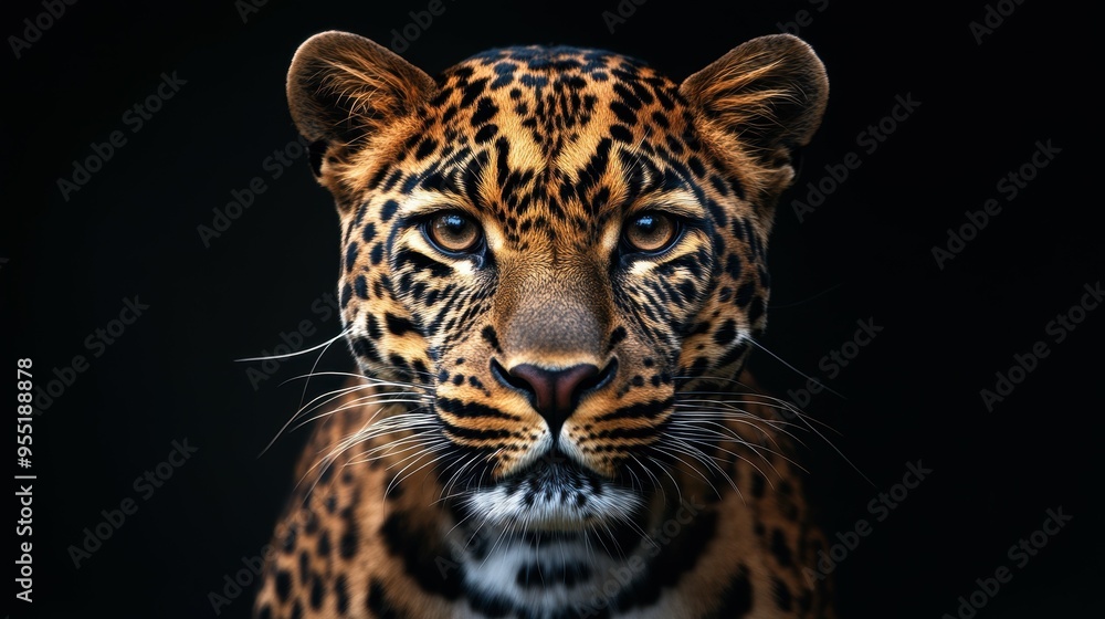 Naklejka premium Captivating close-up of a sleek leopard, its spotted coat and intense expression radiating power and grace