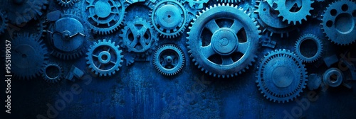 Wallpaper Mural Abstract Background with Gears and Cogs in Blue. AI generated illustration Torontodigital.ca