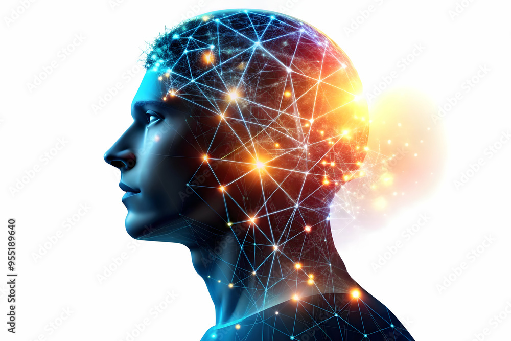 3D Human Silhouette with Glowing Abstract Elements: Decision Making Concept in Operational Management - Isolated White Background 3D Human Silhouette with Glowing Abstract Elements: Decision Making Concept in Operational Management - Isolated White Background