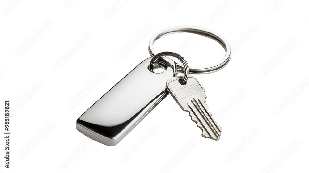 Silver keychain with keys isolated on transparent background Silver keychain with keys isolated on transparent background