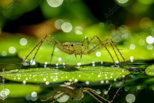 Spiny Water Bug on a Green Leaf with Bokeh photo