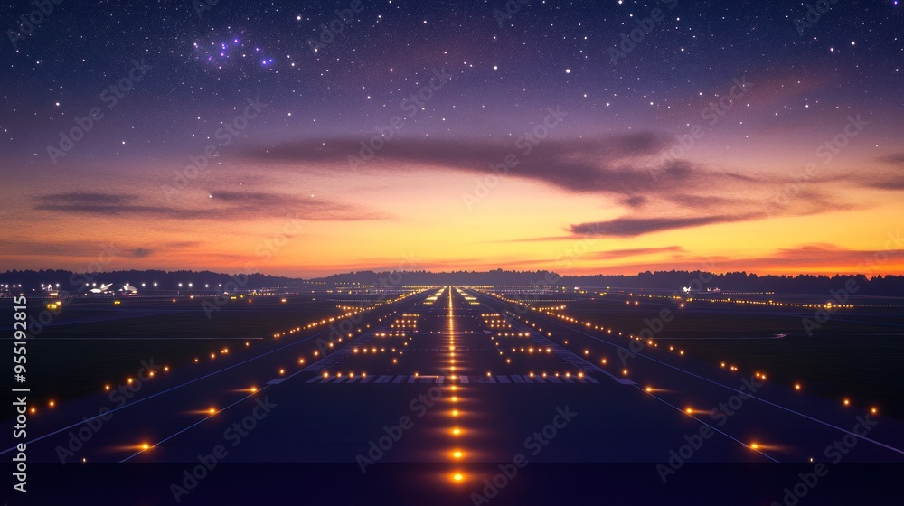 Runway Lights Under Starry Sky Runway Lights Under Starry Sky