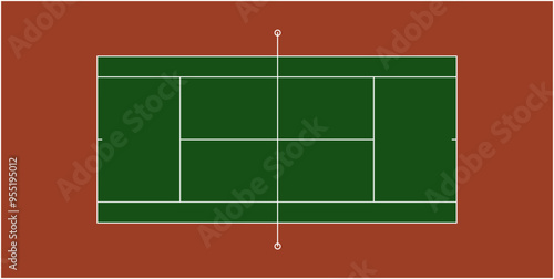 Top View of a Correct Proportion Professional Tennis Court, SVG or JPG