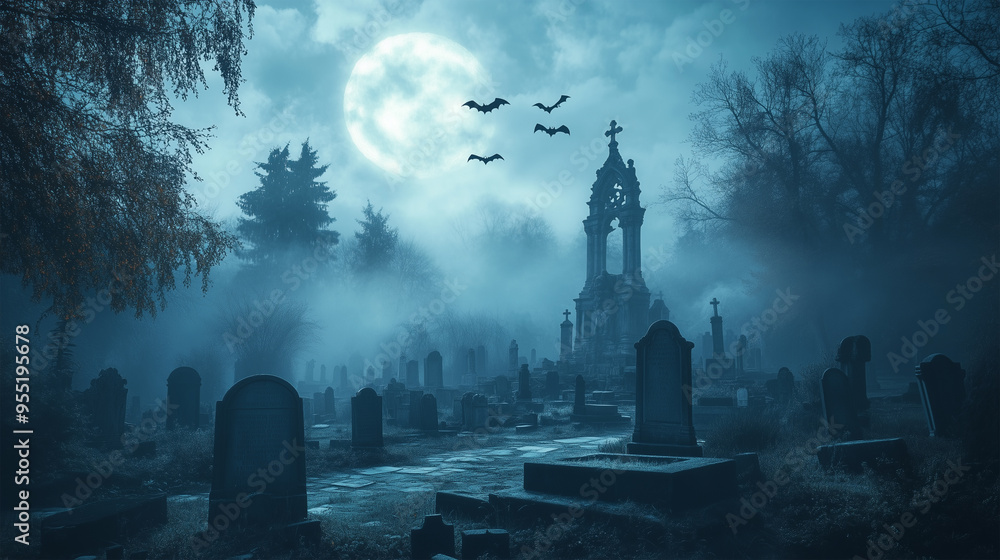 Mysterious Graveyard Under the Night Sky Mysterious Graveyard Under the Night Sky