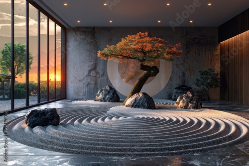 Zen rock garden Temple in Kyoto, showcasing its simplicity and tranquility. photo