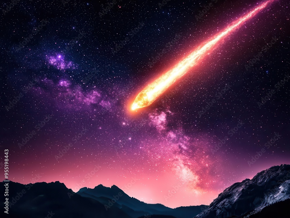 A glowing comet streaking across a starry night sky, celestial glowtime, awe-inspiring and cosmic A glowing comet streaking across a starry night sky, celestial glowtime, awe-inspiring and cosmic