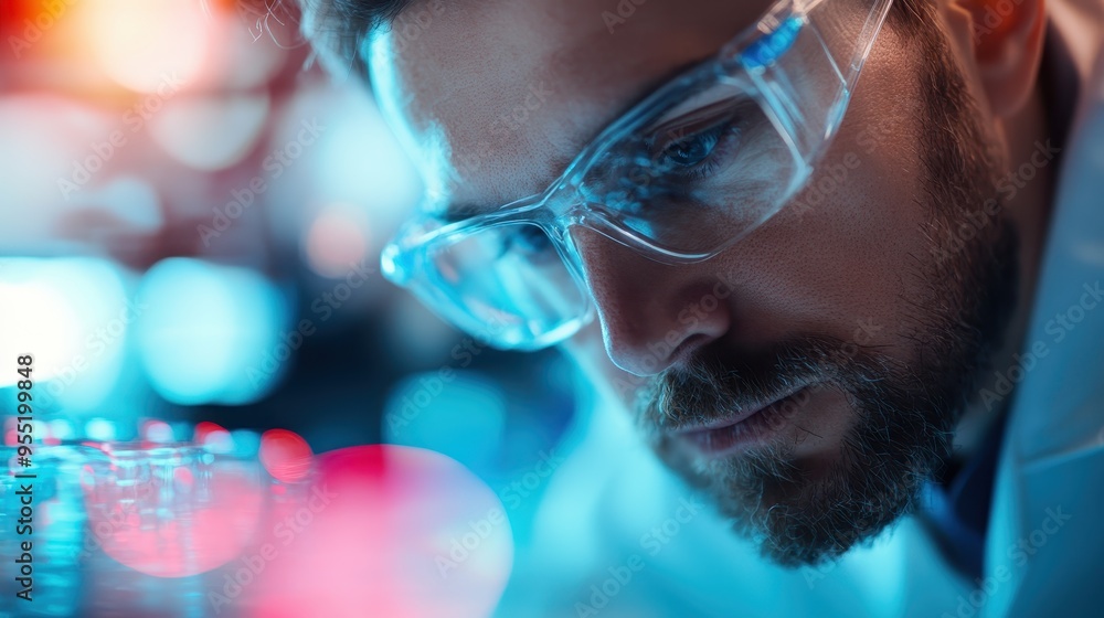 A scientist carefully observes detailed sample analysis through a microscope, showcasing the detailed work and intense focus required in a high-tech, modern laboratory environment. A scientist carefully observes detailed sample analysis through a microscope, showcasing the detailed work and intense focus required in a high-tech, modern laboratory environment.