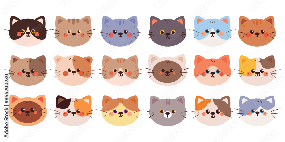 hand drawing cartoon cat sticker set. cute animal drawing, doodle set hand drawing cartoon cat sticker set. cute animal drawing, doodle set