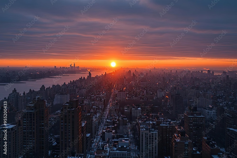 Obraz premium Sunrise over a bustling cityscape, Monday morning, fresh start to the week