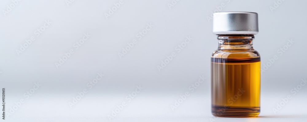 A glass vial containing amber essential oil, on a minimalistic background, perfect for wellness and beauty themes. A glass vial containing amber essential oil, on a minimalistic background, perfect for wellness and beauty themes.