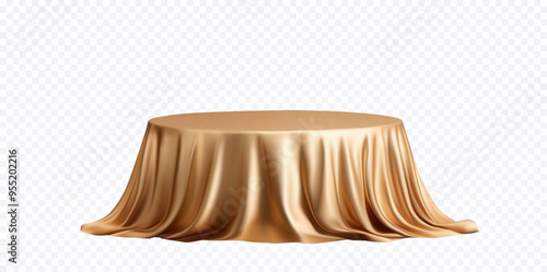 A visually appealing round table draped with a luxurious gold silk fabric, creating a smooth and elegant appearance. Elegant Round Table with Gold Silk Cover vector illustration