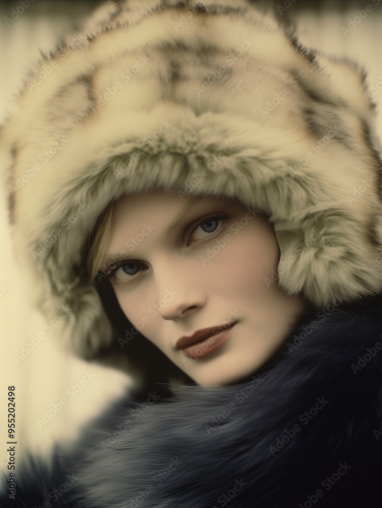 soft focus portrait of woman in fur-trimmed hat and scarf soft focus portrait of woman in fur-trimmed hat and scarf