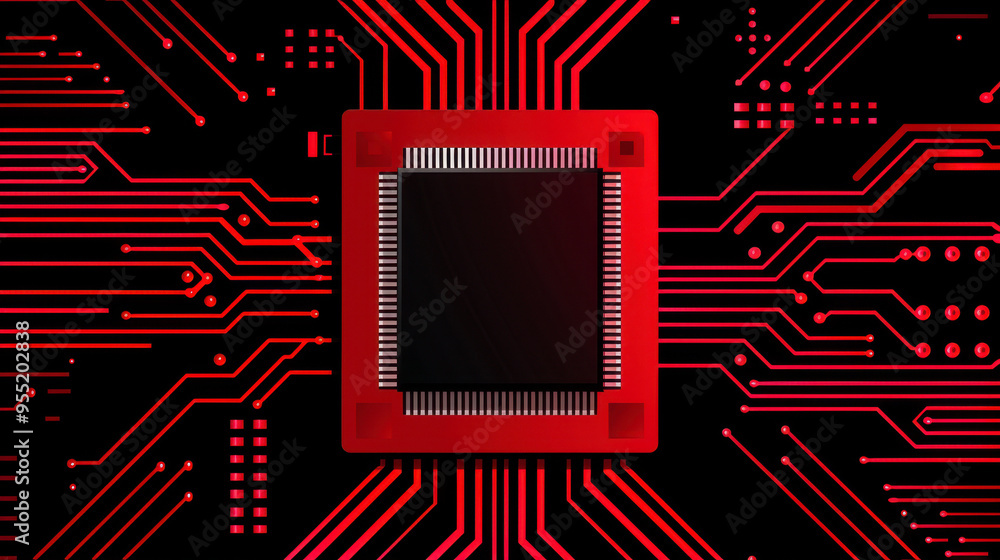 cpu black and red icon on black background cpu black and red icon on black background