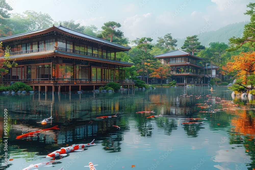 Fototapeta premium traditional gardens ponds at Japan