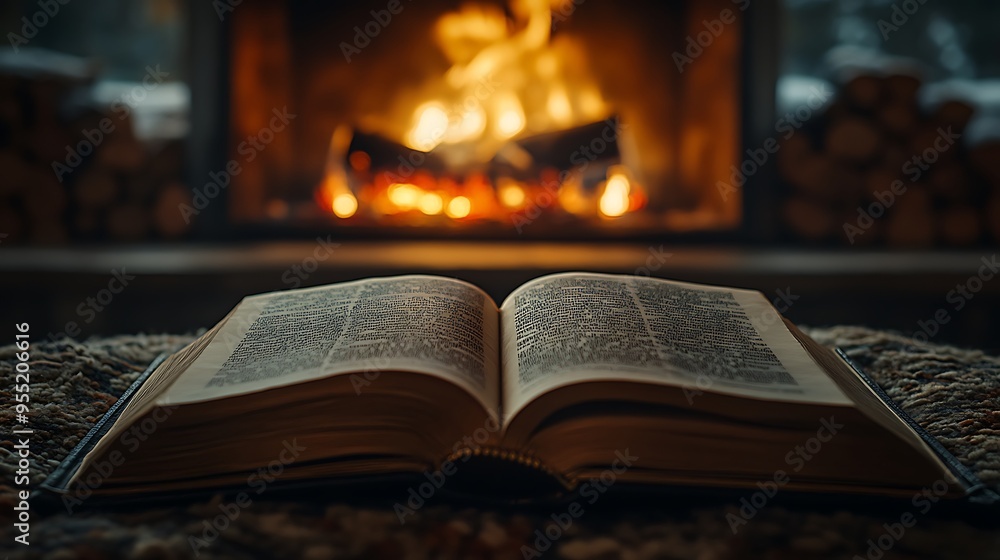 A close-up of an open book with its pages bathed in the warm, flickering light of a fireplace, shadows dancing on the walls, rich autumn tones, cozy and intimate atmosphere, soft lighting, A close-up of an open book with its pages bathed in the warm, flickering light of a fireplace, shadows dancing on the walls, rich autumn tones, cozy and intimate atmosphere, soft lighting,
