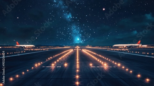 Runway Lights and Milky Way