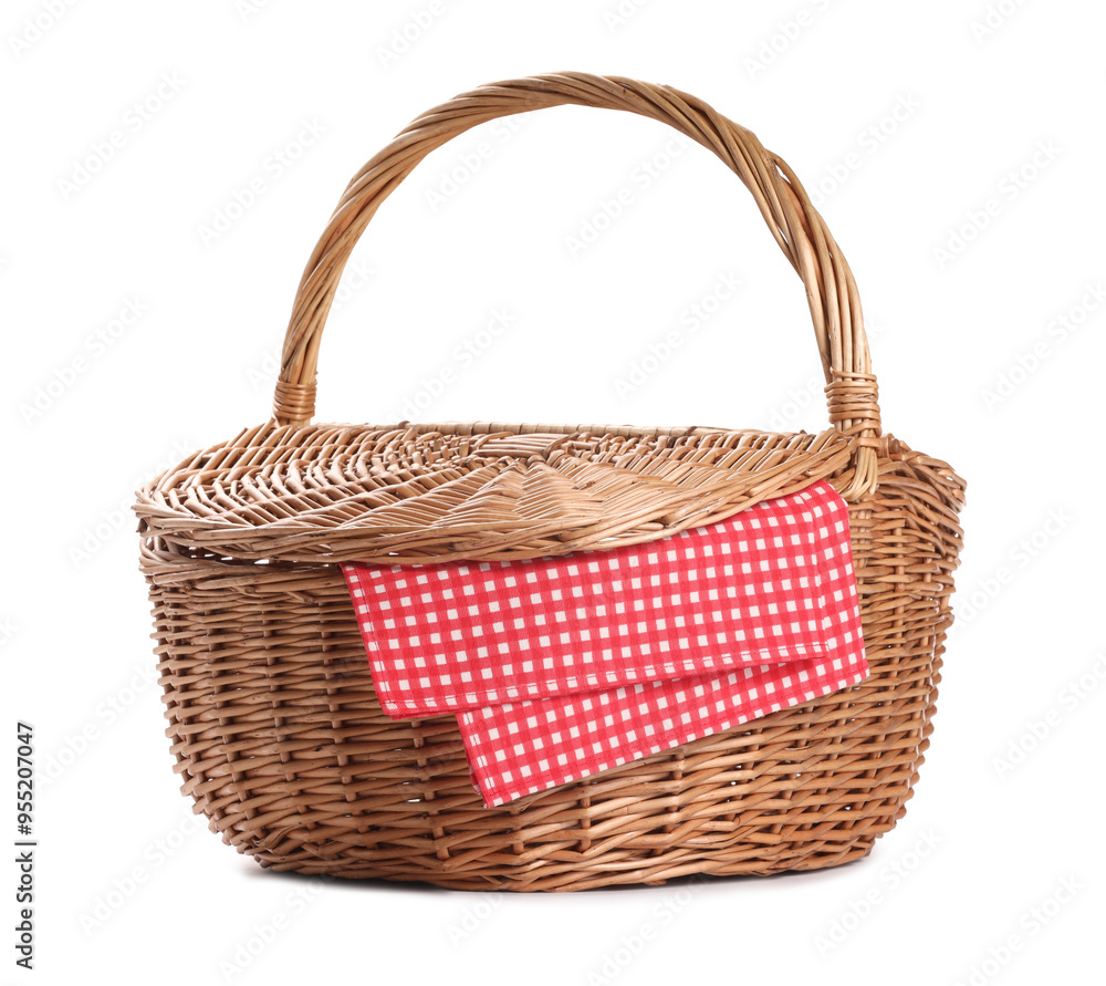One picnic wicker basket isolated on white One picnic wicker basket isolated on white